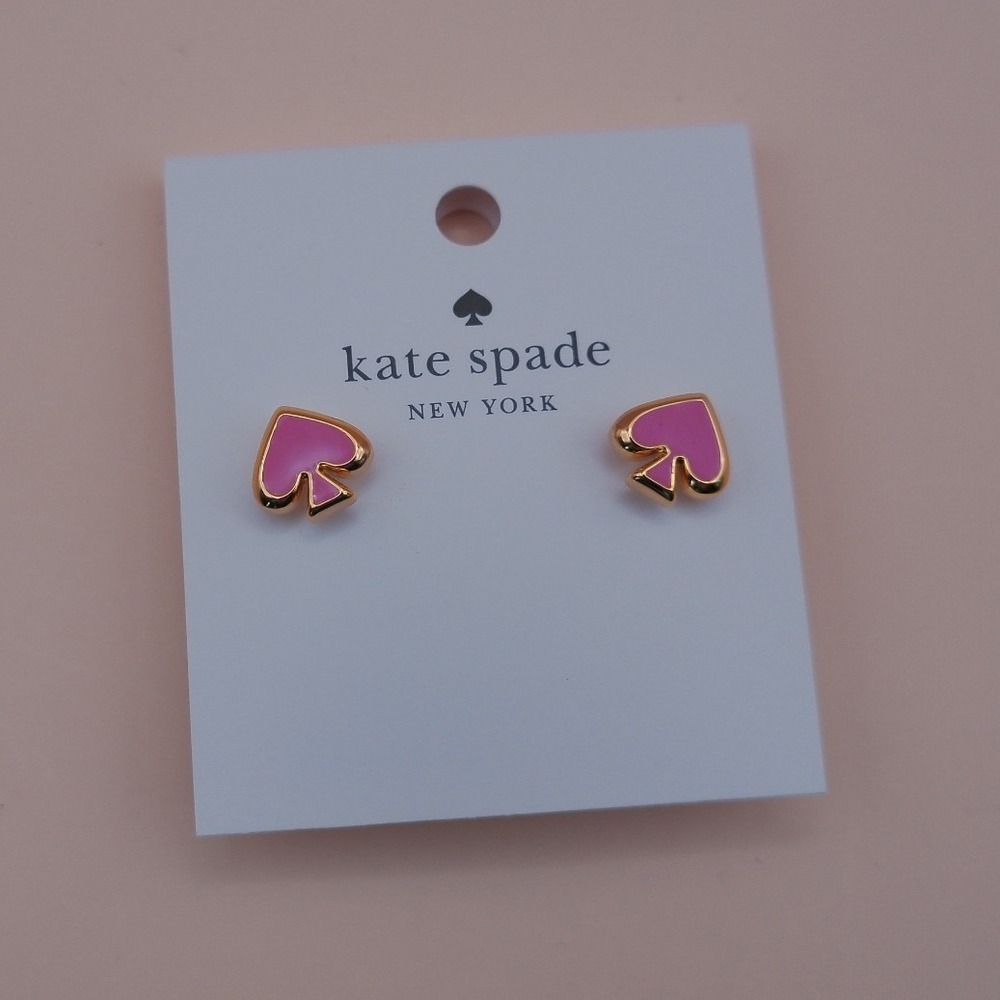 Kate Spade Everyday Spade Pink Enamel Stud Earrings Y2K Coquette Gold‎ NEW